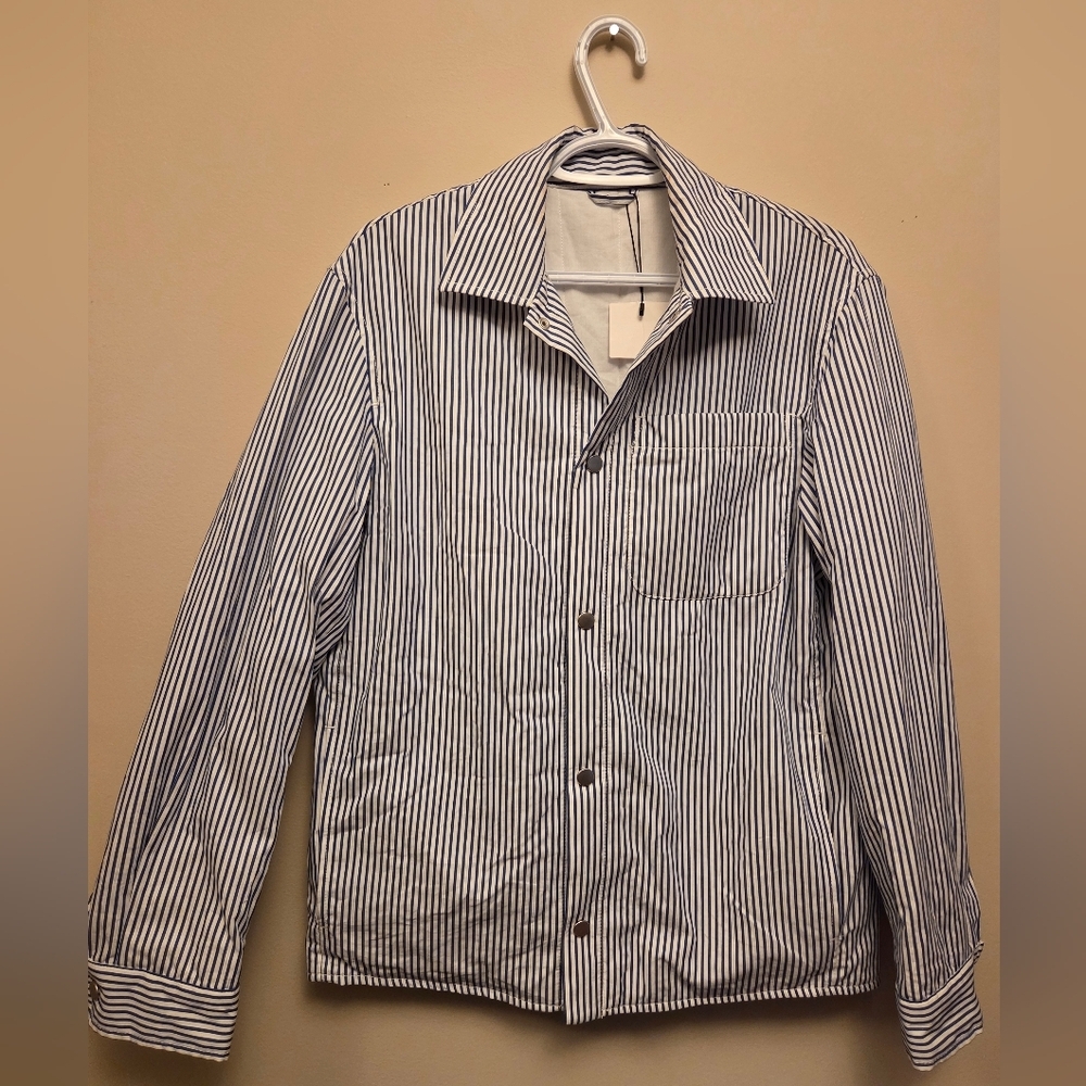 NWT Zara Navy Blue Striped Button-Up Quilted Jacket Size S